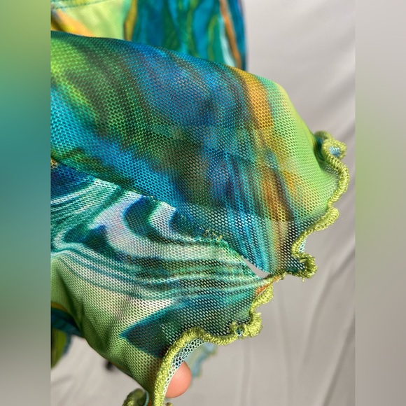 Matching Set Dress Multicolor Marble Print Mesh Dress Lettuce Trim SHEIN - Picture 10 of 11